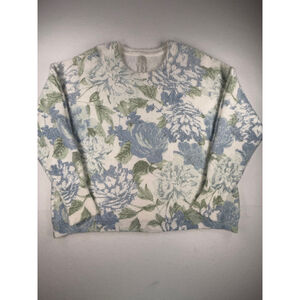 Joie Plus Size 2X Floral Sweater Blue Green White Lightweight Pullover